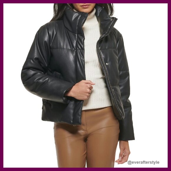 Quilted Vegan Leather Puffer Jacket Cropped Chic Minimal Y2K Style